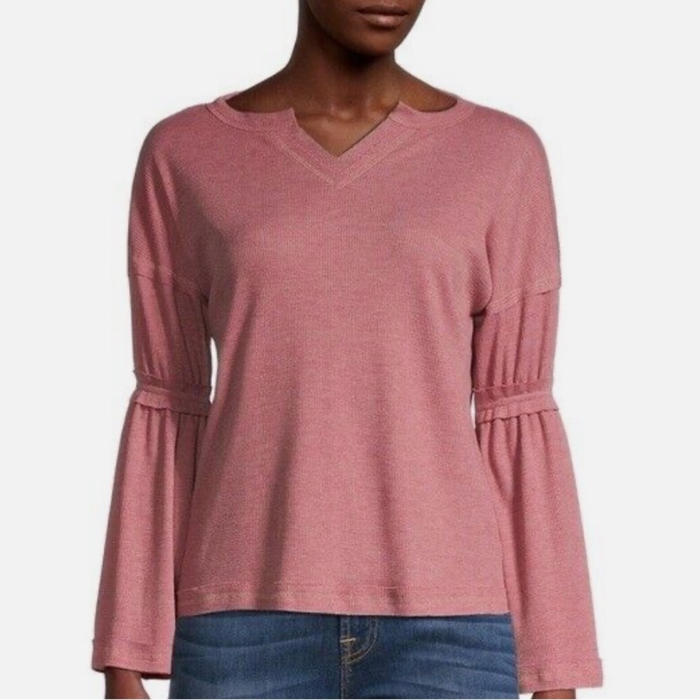 Baea (from Anthropologie) Blush Waffle Knit Bell Sleeve top